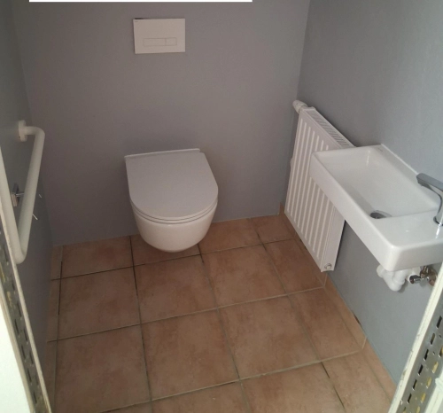 WC-Installation mit Heizkoerper und Haltegriff